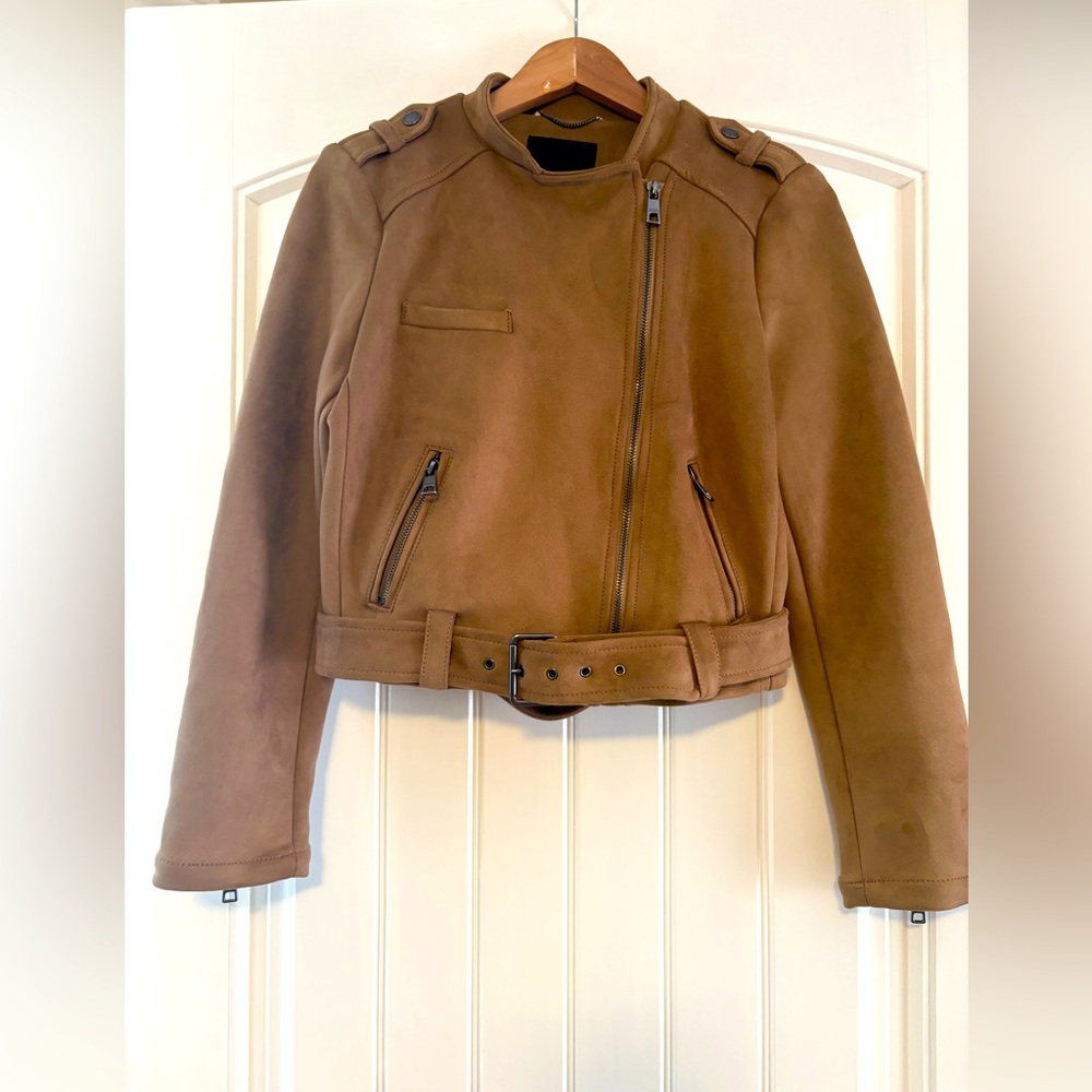 Banana Republic Tan Suede Asymmetrical Moto jacket